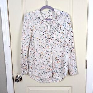Beach Lunch Lounge | White Multicolor Floral Button Down Shirt Size Small